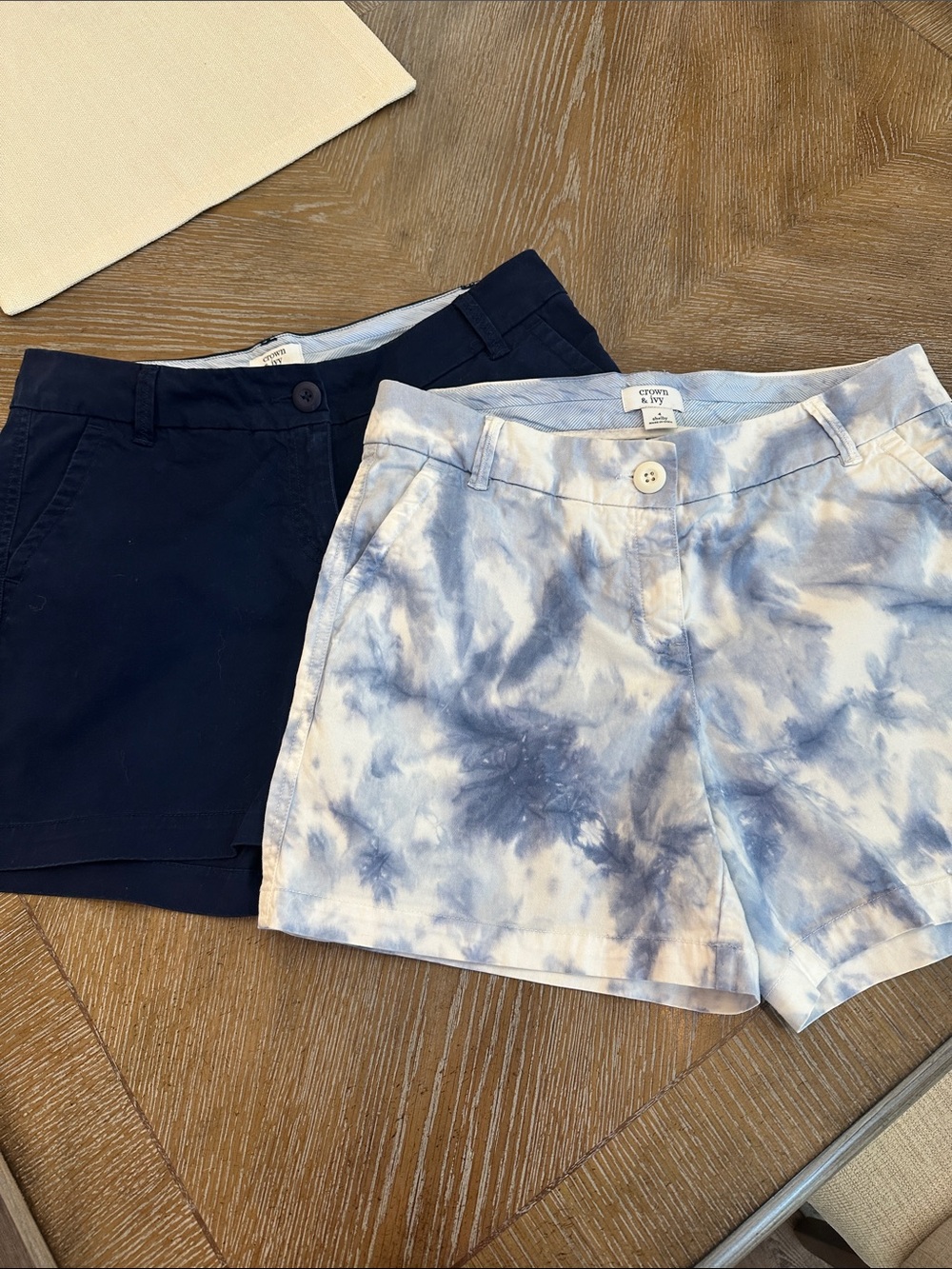 crown & ivy Navy and Light Blue Tie-Dye Cotton Shorts Duo